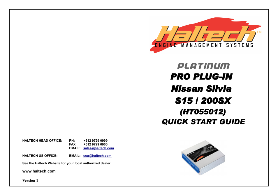 Haltech Platinum PRO PLUG-IN Nissan Silvia S15 / 200SX (HT055012) User Manual | 16 pages