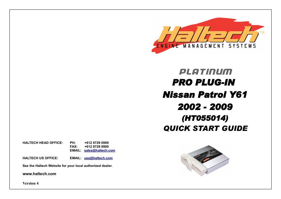 Haltech Platinum PRO PLUG-IN Nissan Patrol Y61 2002 - 2009 (HT055014) User Manual | 16 pages