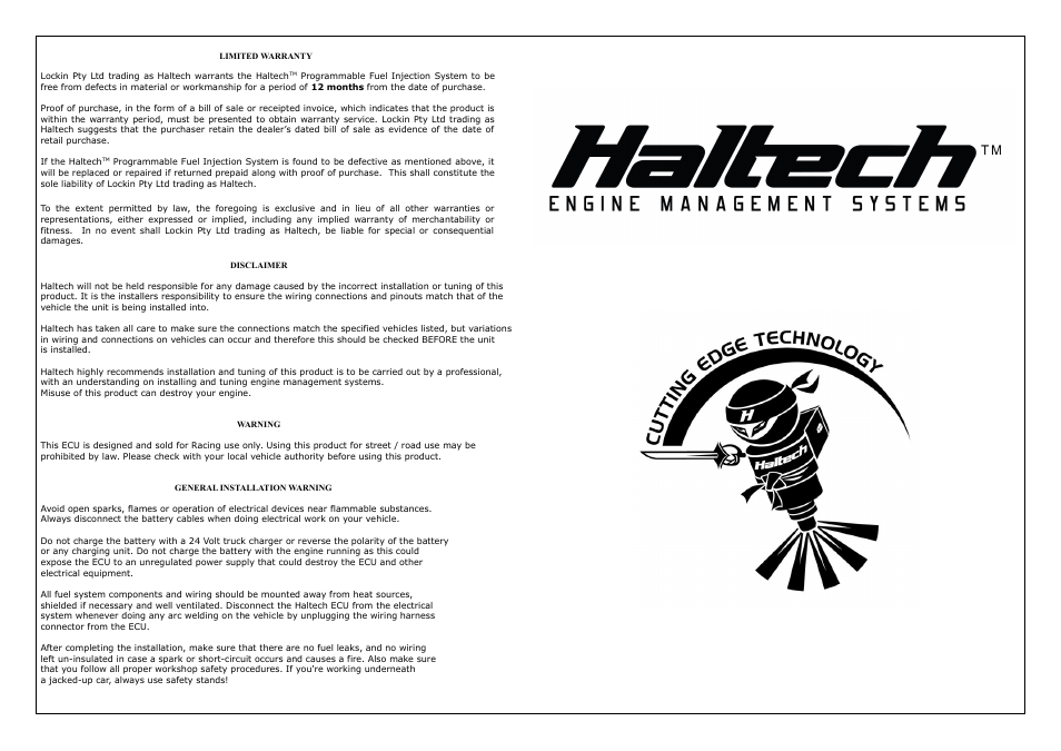 Haltech Platinum PRO PLUG-IN Nissan Patrol Y61 2002 - 2009 (HT055014) User Manual | Page 2 / 16