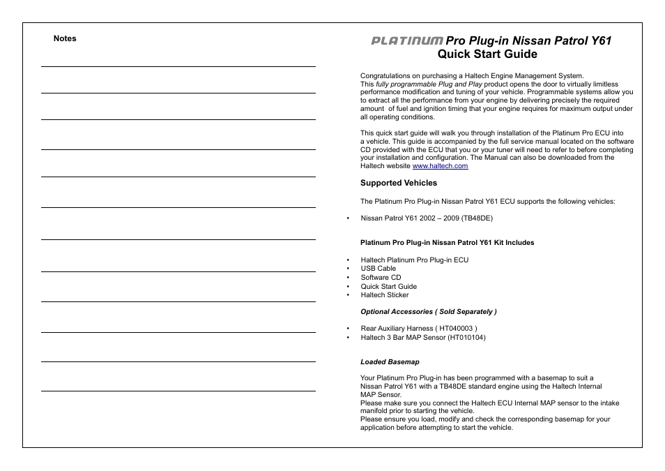 Platinum, Pro plug-in nissan patrol y61 quick start guide | Haltech Platinum PRO PLUG-IN Nissan Patrol Y61 2002 - 2009 (HT055014) User Manual | Page 3 / 16