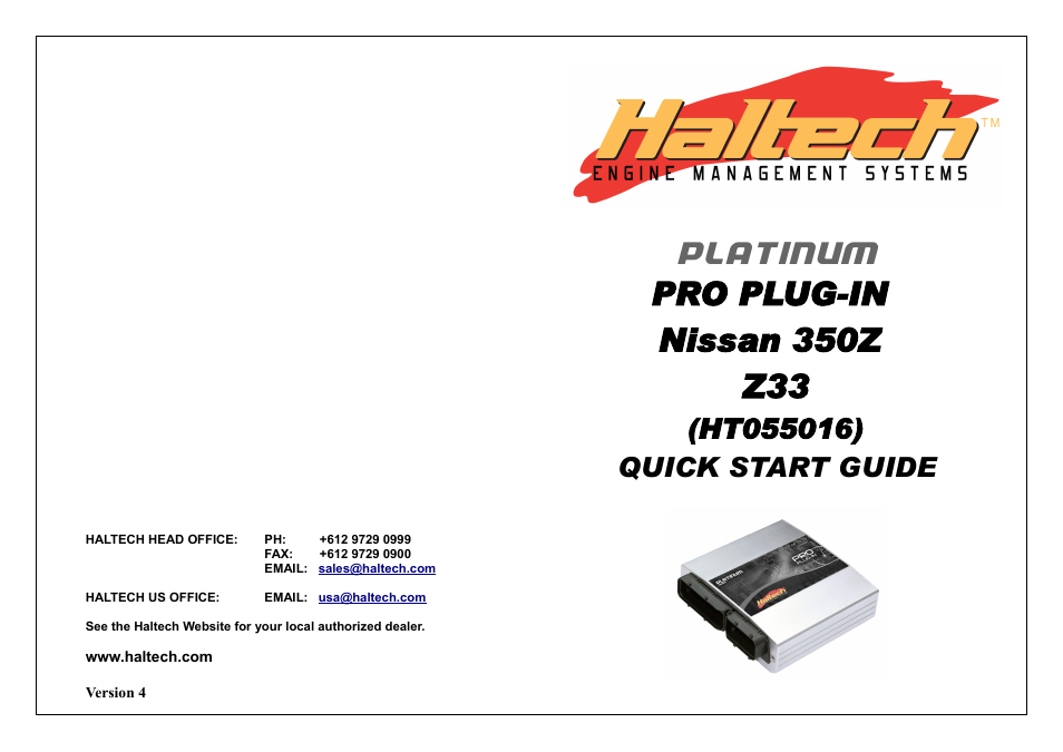 Haltech Platinum PRO PLUG-IN Nissan 350Z Z33 (HT055016) User Manual | 20 pages