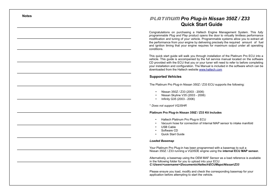 Platinum | Haltech Platinum PRO PLUG-IN Nissan 350Z Z33 (HT055016) User Manual | Page 3 / 20