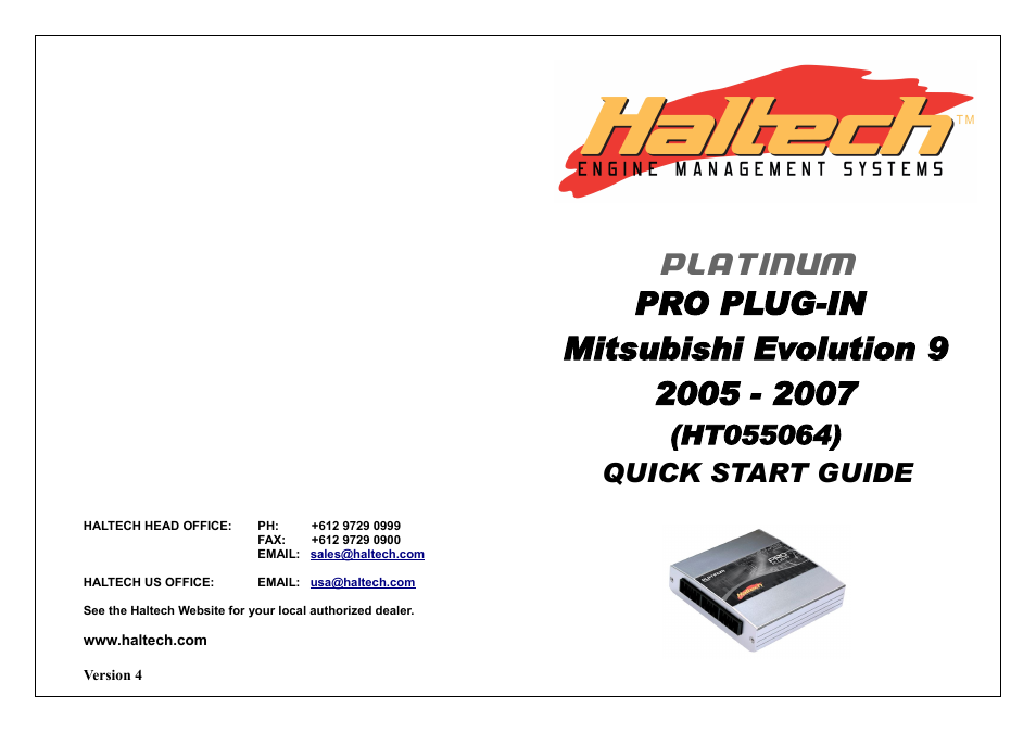 Haltech Platinum PRO PLUG-IN Mitsubishi Evolution 9 2005 - 2007 (HT055064) User Manual | 16 pages