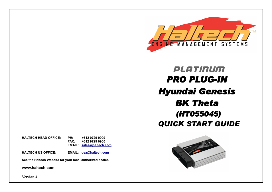 Haltech Platinum PRO PLUG-IN Hyundai Genesis BK Theta (HT055045) User Manual | 20 pages