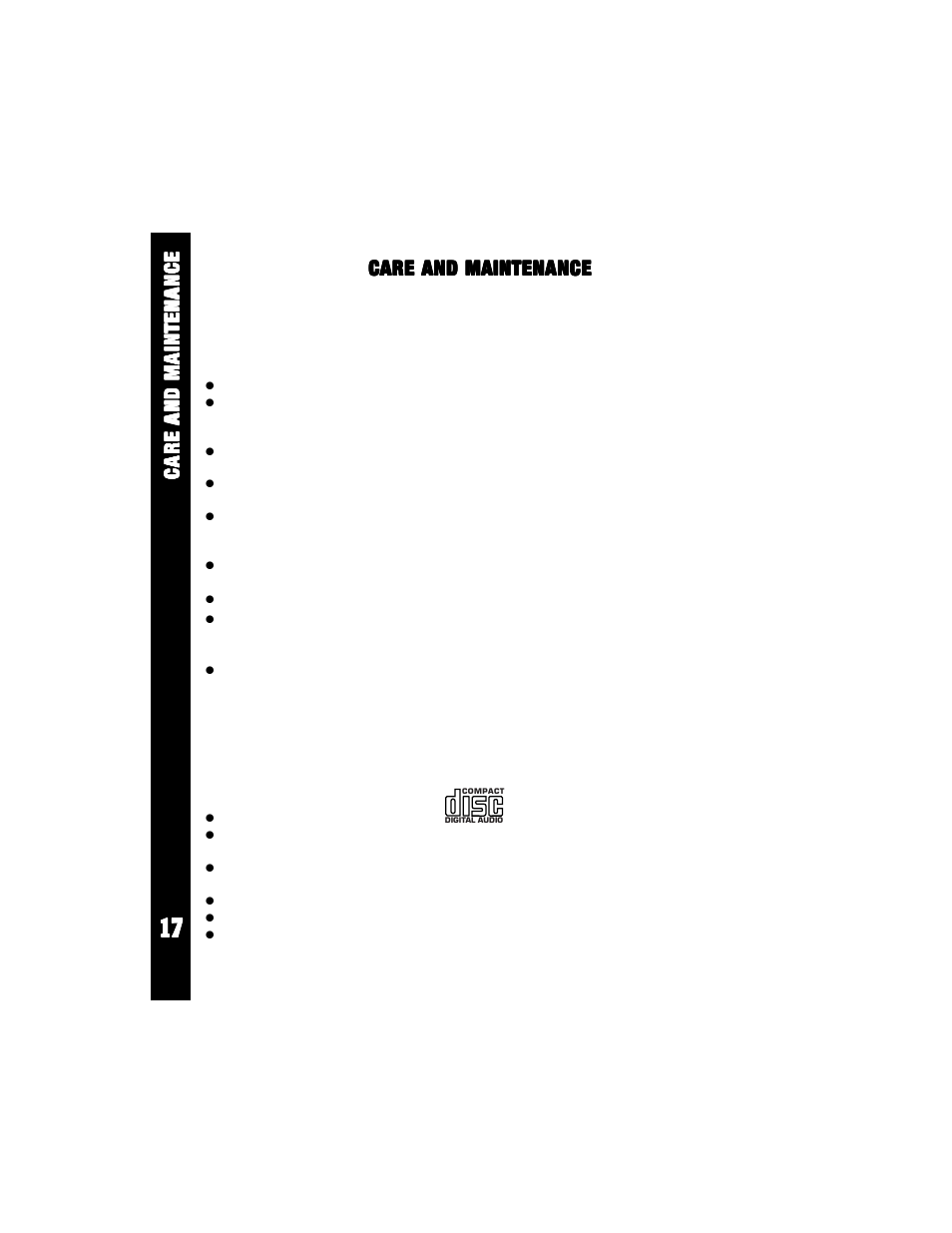 Care and maintenance | Audiovox Rampage ACD-70 User Manual | Page 18 / 38