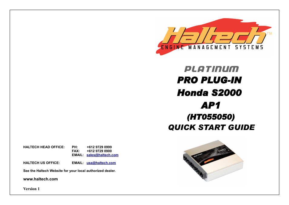 Haltech Platinum PRO PLUG-IN Honda S2000 AP1 (HT055050) User Manual | 16 pages