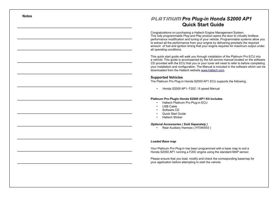 Platinum | Haltech Platinum PRO PLUG-IN Honda S2000 AP1 (HT055050) User Manual | Page 3 / 16