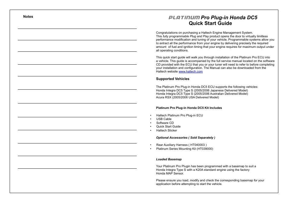 Platinum, Pro plug-in honda dc5 quick start guide | Haltech Platinum PRO PLUG-IN HONDA DC5 2005 - 2006 (HT055048) User Manual | Page 3 / 16