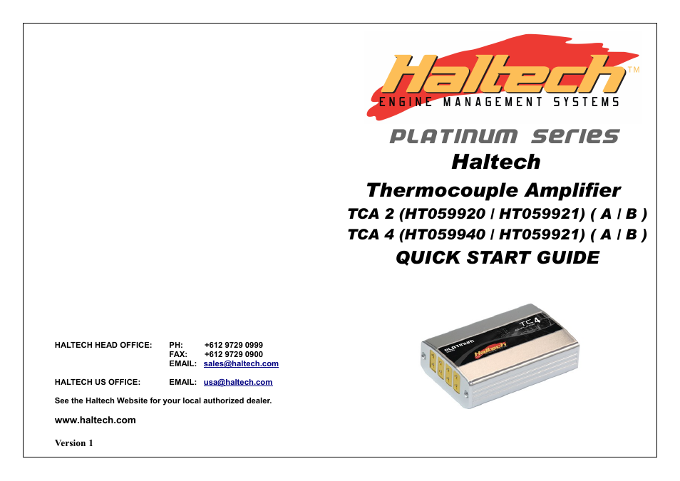 Haltech Thermocouple Amplifier TCA 2 (HT059920 / HT059921) ( A / B ) User Manual | 8 pages