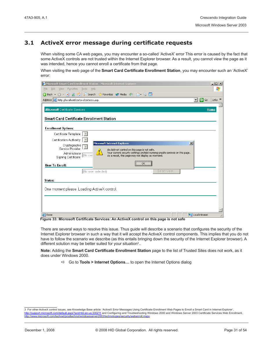 Activex error message during certificate requests | HID Crescendo Integration User Manual | Page 31 / 54