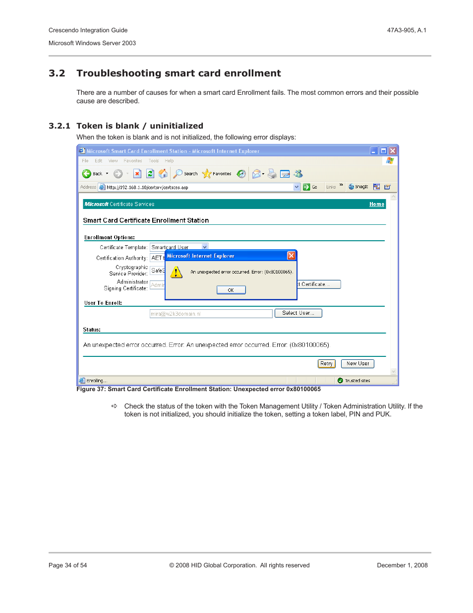 2 troubleshooting smart card enrollment, Troubleshooting smart card enrollment, Troubleshooting smart card enrollment 3.2 | HID Crescendo Integration User Manual | Page 34 / 54