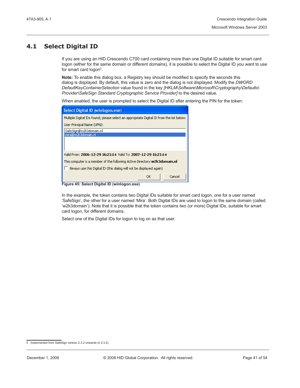 1 select digital id, Select digital id, Select digital id 4.1 | HID Crescendo Integration User Manual | Page 41 / 54