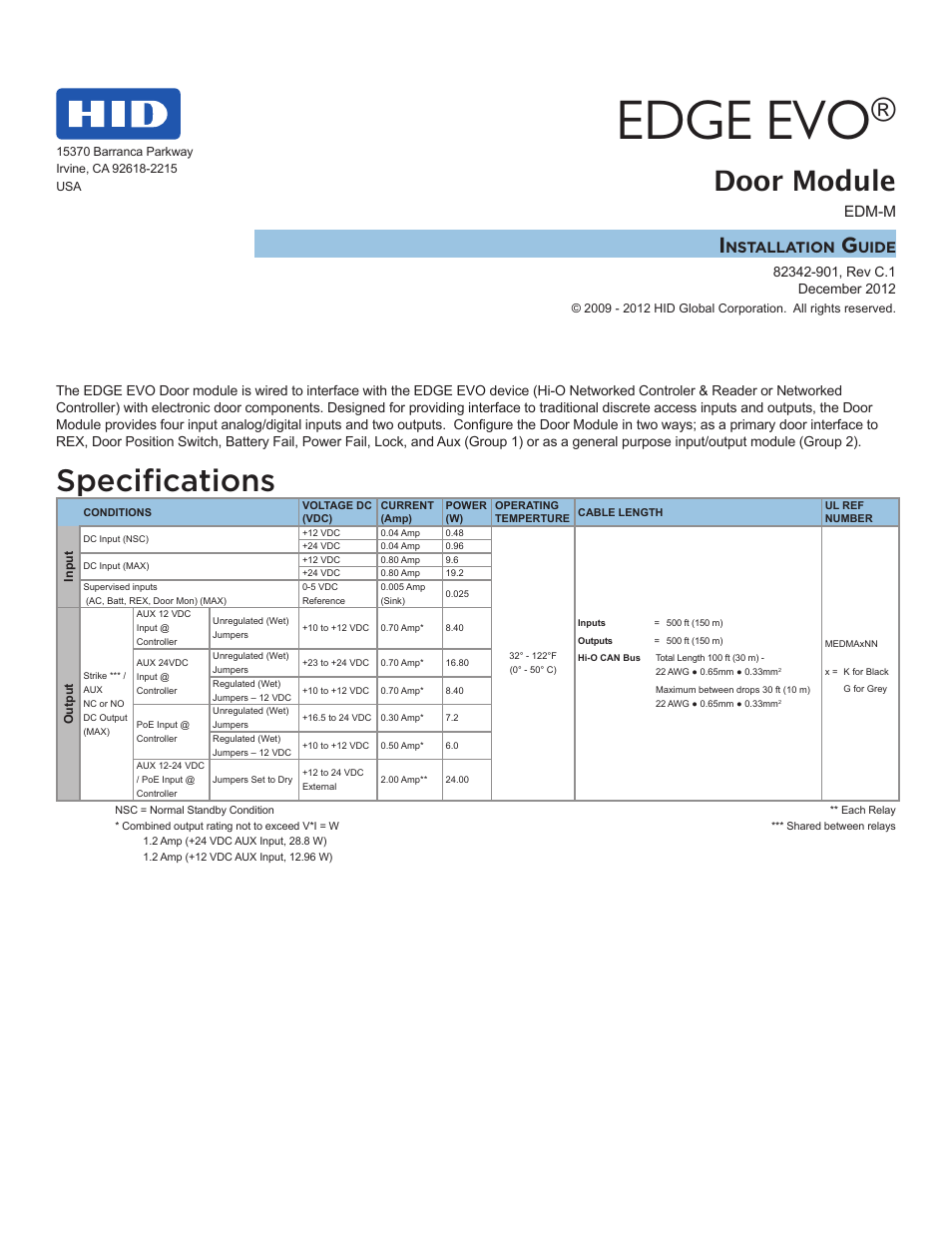 HID EDGE EVO EDM-M Door Module Installation Guide User Manual | 4 pages