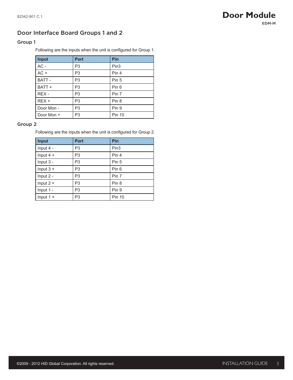 Door interface board groups 1 & 2, Door module, Door interface board groups 1 and 2 | HID EDGE EVO EDM-M Door Module Installation Guide User Manual | Page 3 / 4