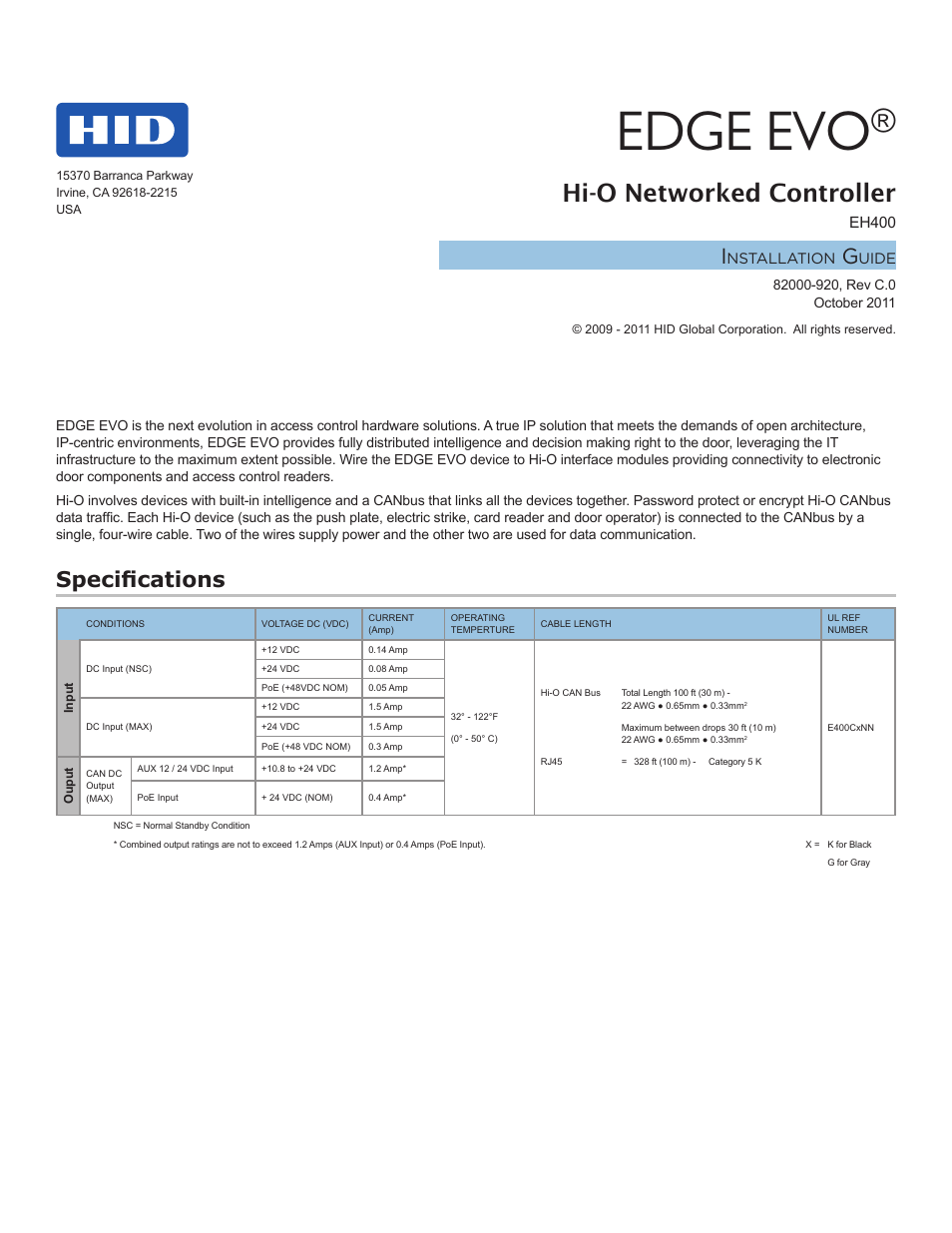 HID EDGE EVO EH400 Hi-O Controller Installation Guide User Manual | 12 pages
