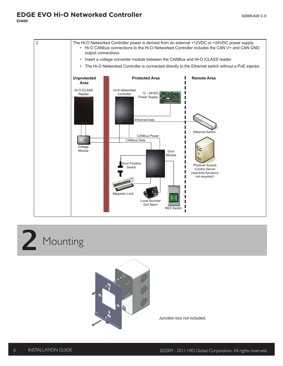 2 - mounting, Mounting, Edge evo hi-o networked controller | HID EDGE EVO EH400 Hi-O Controller Installation Guide User Manual | Page 6 / 12