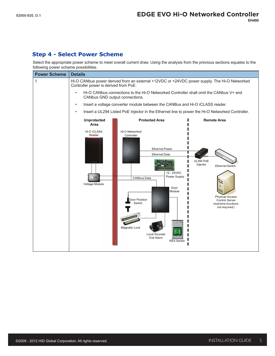 Step 4 - select power scheme, Edge evo hi-o networked controller | HID EDGE EVO Solo ESH400 Hi-O Controller Installation Guide User Manual | Page 5 / 12