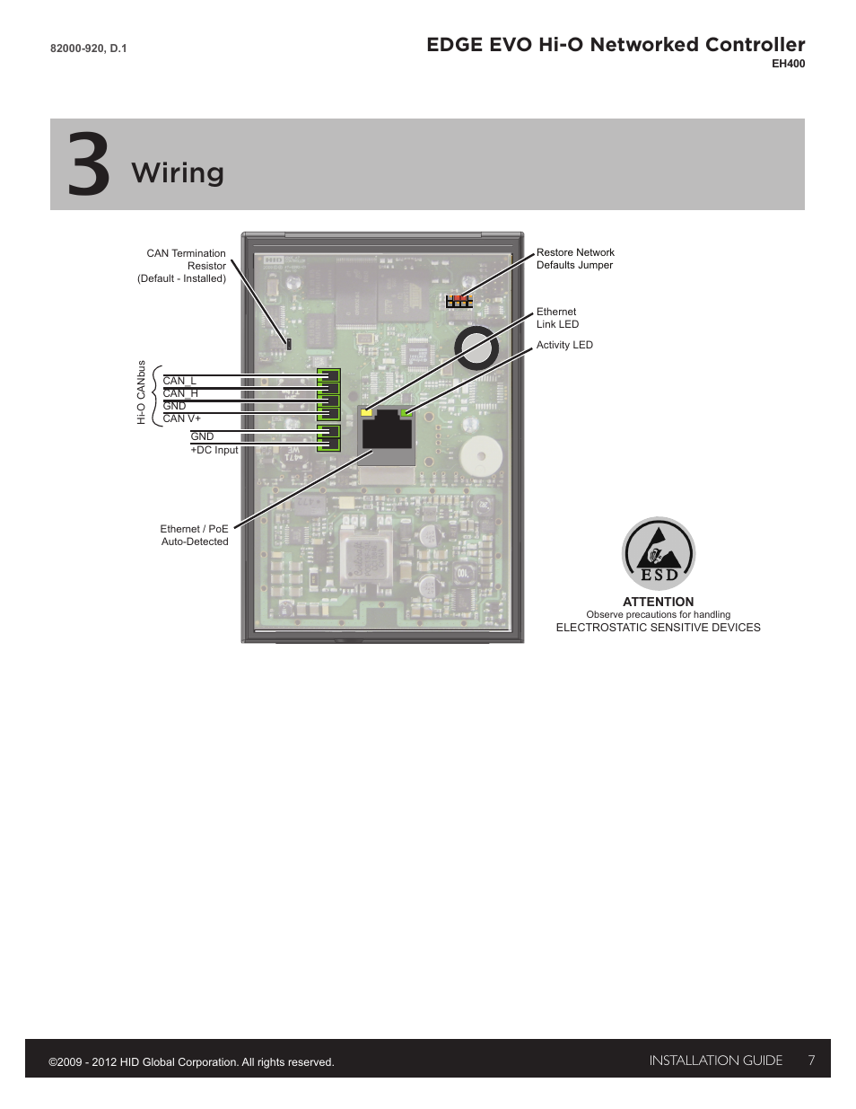 3 - wiring, Wiring, Edge evo hi-o networked controller | HID EDGE EVO Solo ESH400 Hi-O Controller Installation Guide User Manual | Page 7 / 12