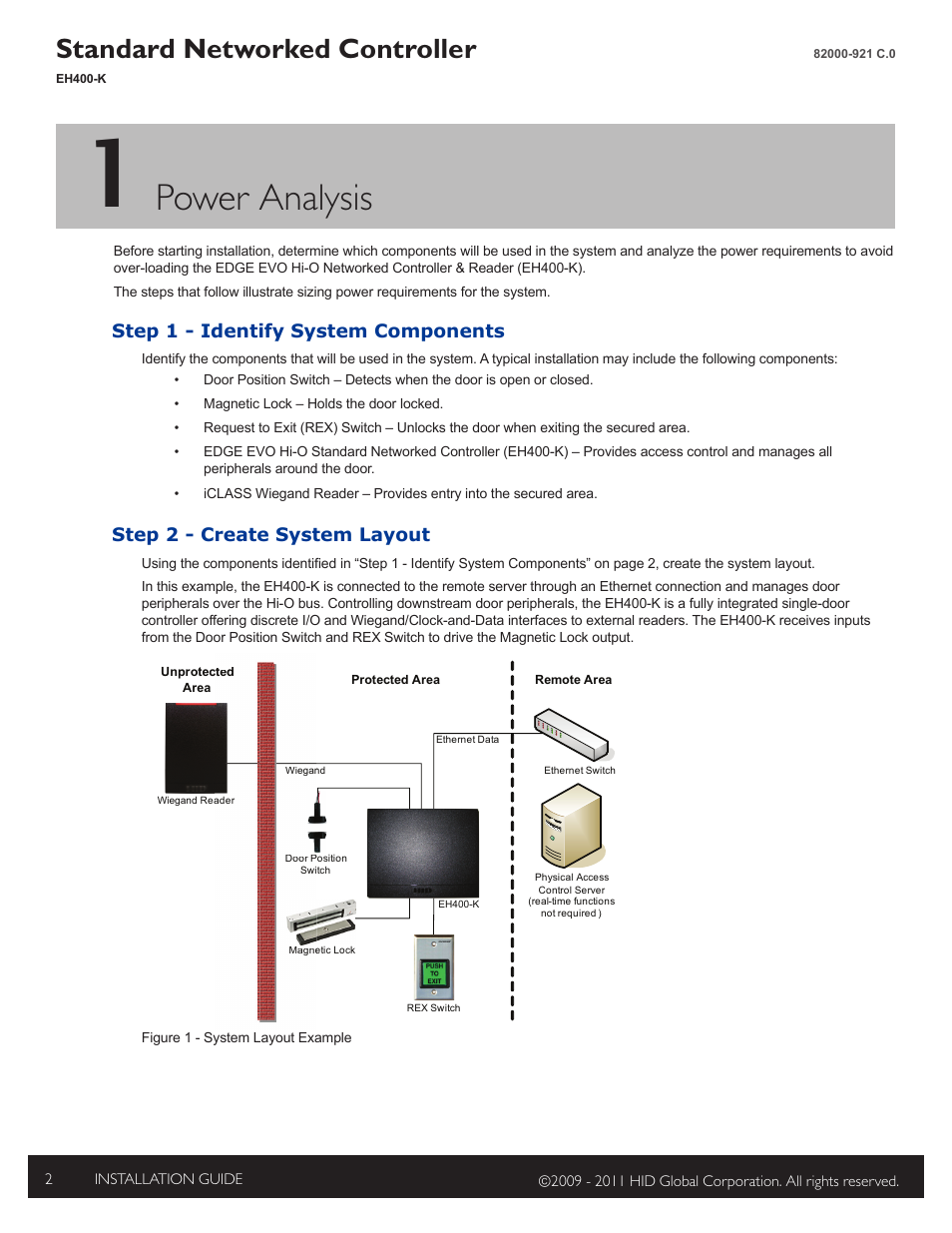 1 - power analysis, Step 1 - identify system components, Step 2 - create system layout | Power analysis, Standard networked controller | HID EDGE EVO EH400-K Standard Controller Installation Guide User Manual | Page 2 / 12