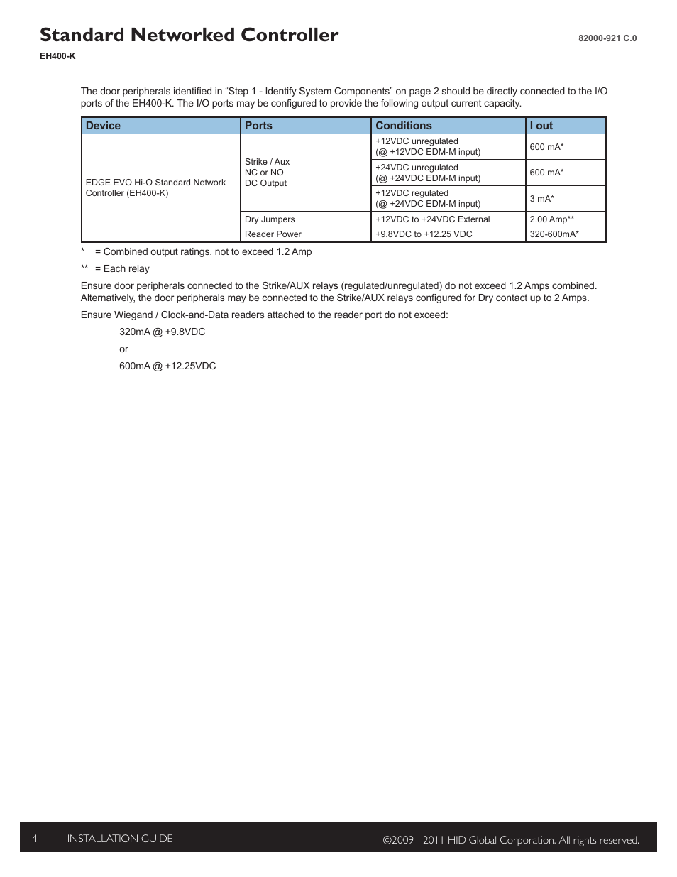 Standard networked controller | HID EDGE EVO EH400-K Standard Controller Installation Guide User Manual | Page 4 / 12