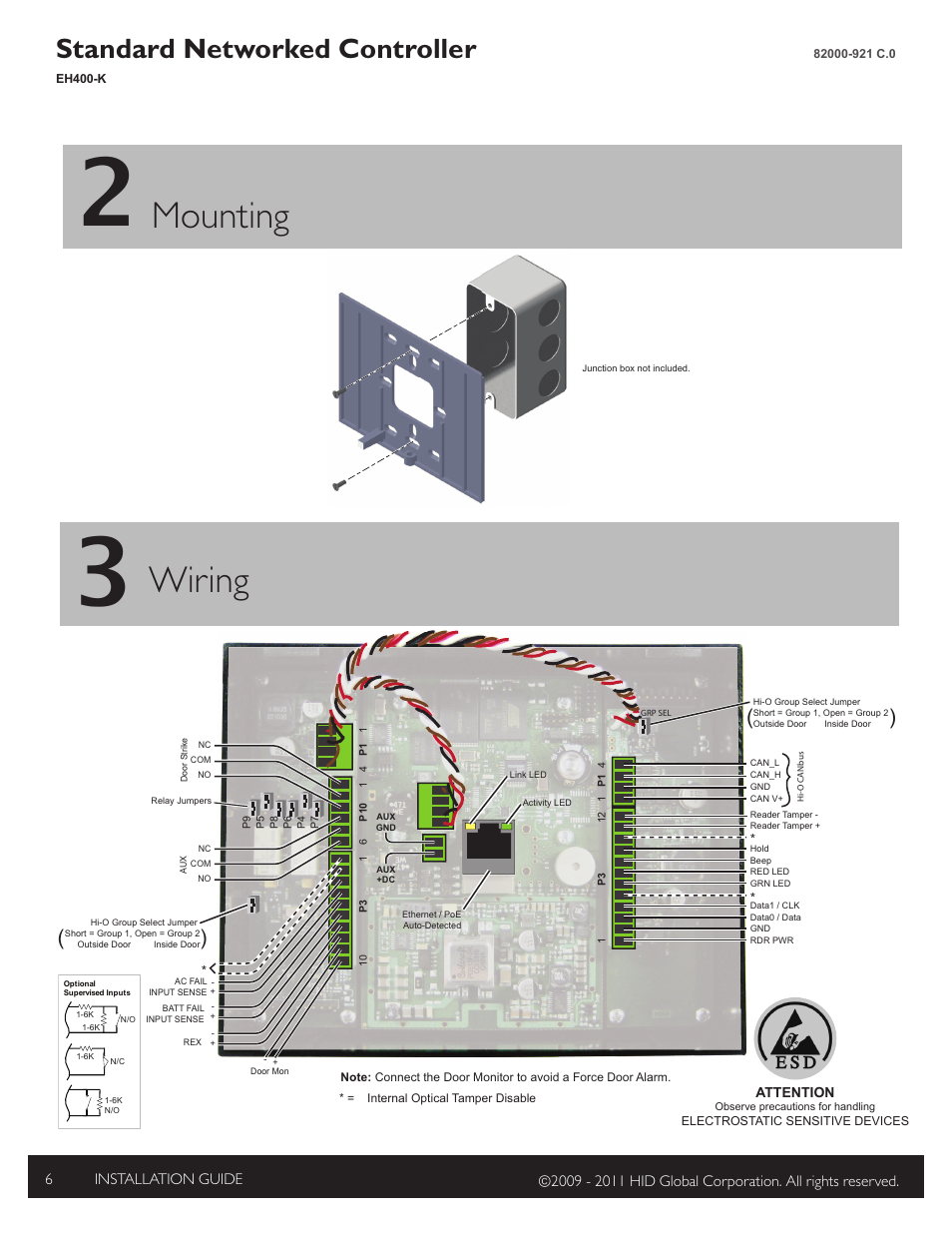 2 - mounting, 3 - wiring, Mounting | Wiring, Standard networked controller | HID EDGE EVO EH400-K Standard Controller Installation Guide User Manual | Page 6 / 12