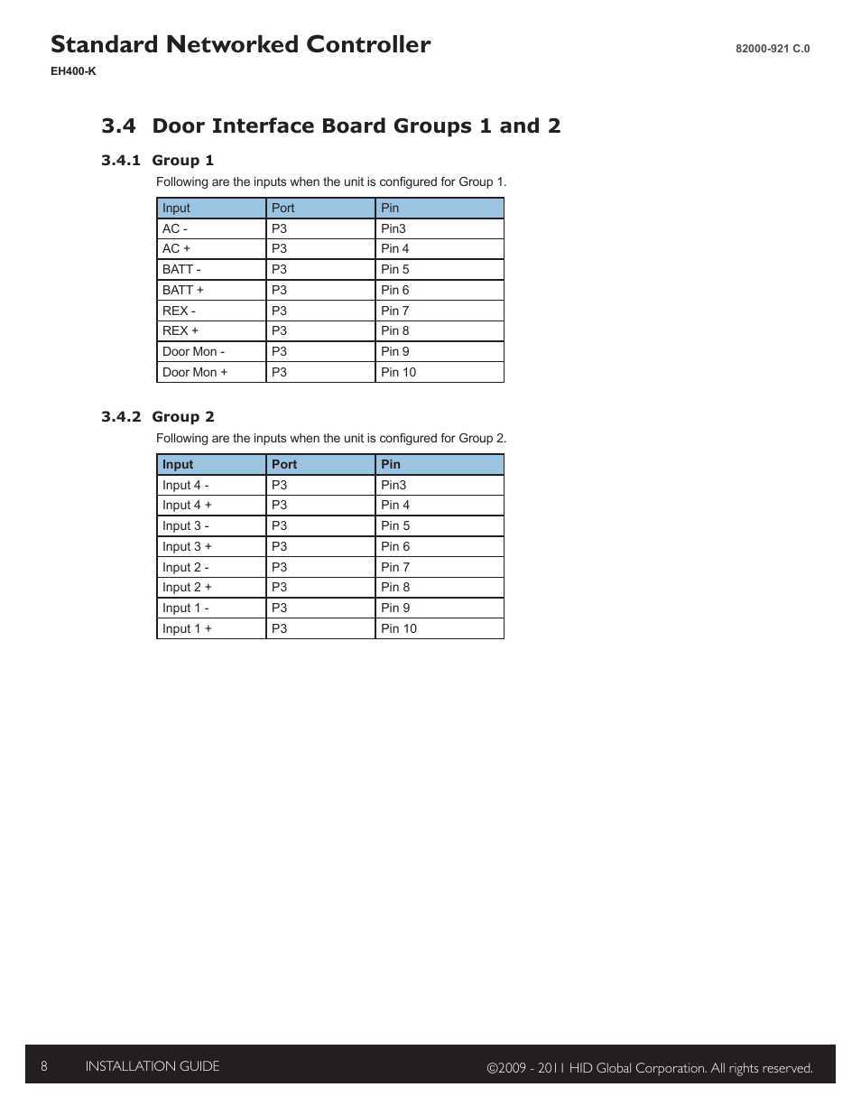 4 door module groups 1 & 2, Standard networked controller, 4 door interface board groups 1 and 2 | HID EDGE EVO EH400-K Standard Controller Installation Guide User Manual | Page 8 / 12