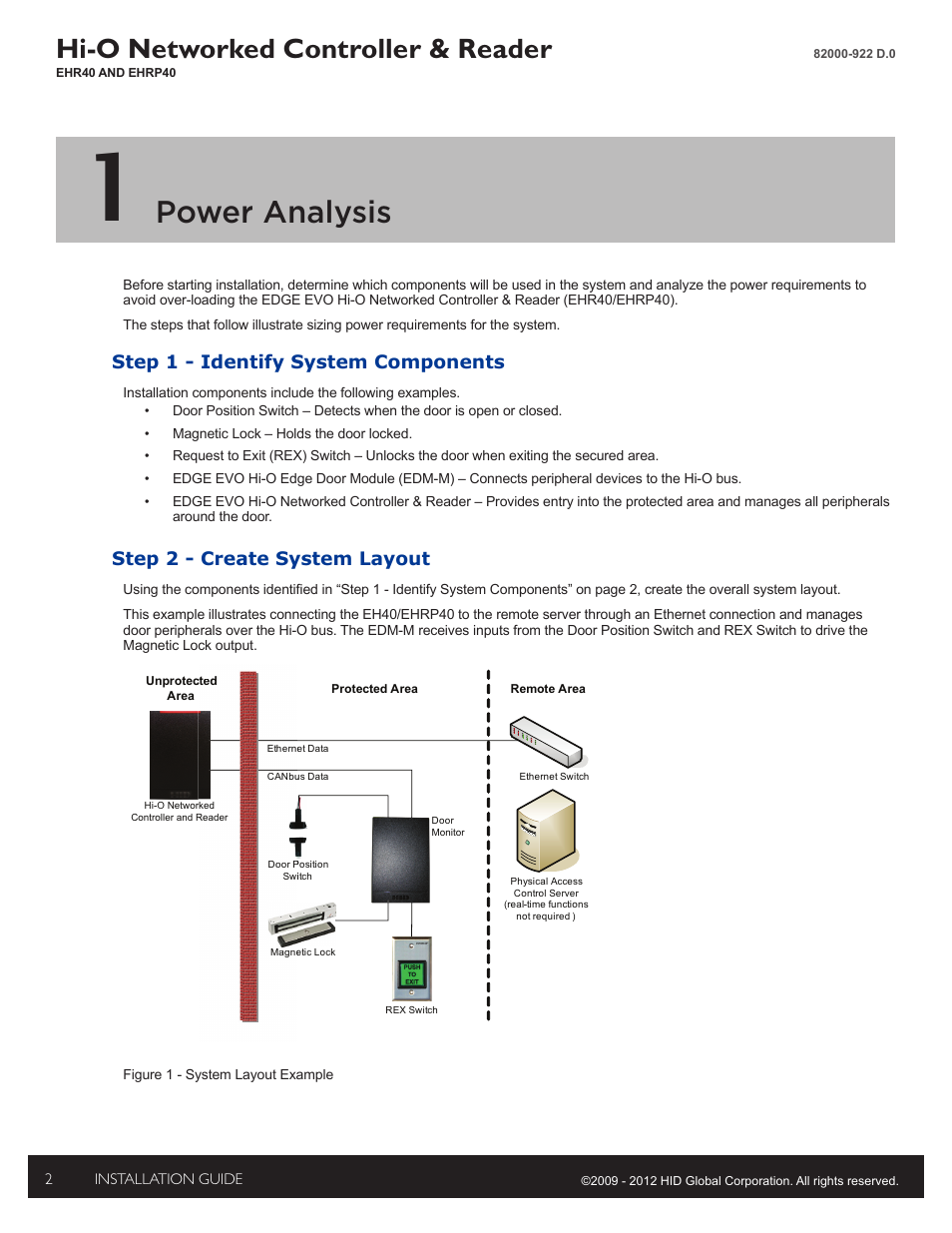 1 - power analysis, Step 1 - identify system components, Step 2 - create system layout | Power analysis, Hi-o networked controller & reader | HID EDGE EVO EHR40-EHRP40 Reader-Controller Installation Guide User Manual | Page 2 / 12