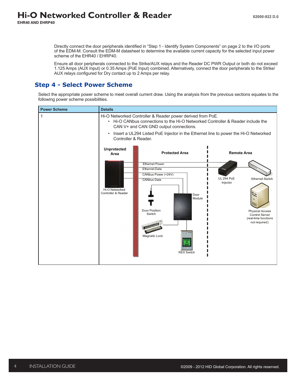 Step 4 - select power scheme, Hi-o networked controller & reader, Installation guide 4 | HID EDGE EVO EHR40-EHRP40 Reader-Controller Installation Guide User Manual | Page 4 / 12