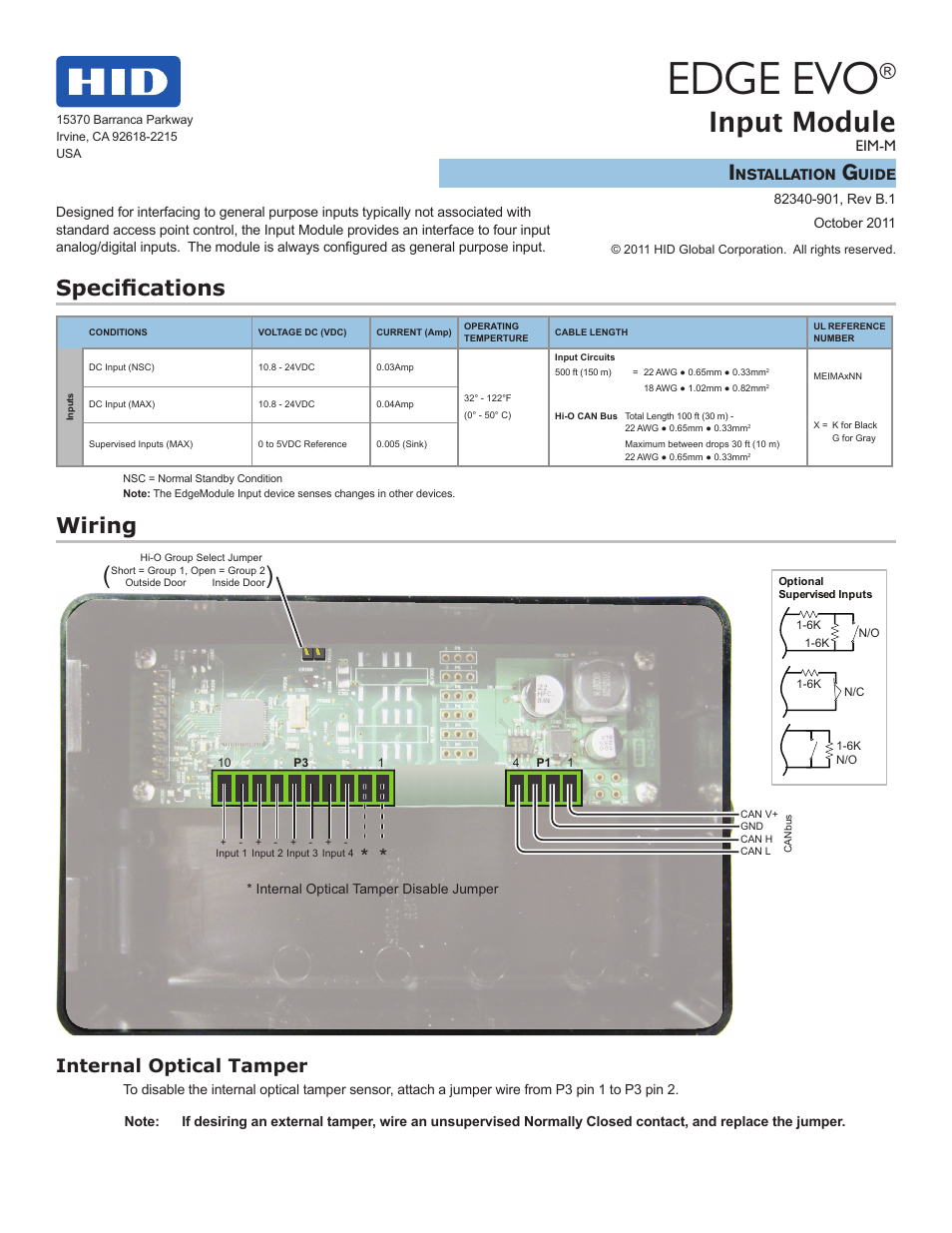 HID EDGE EVO EIM-M Hi-O Input Module Installation Guide User Manual | 2 pages