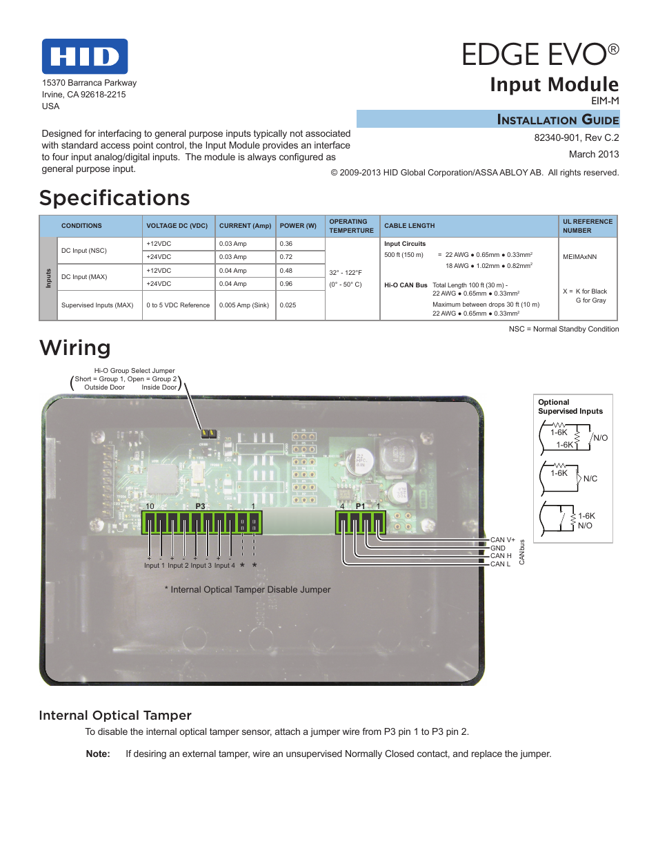 HID EDGE EVO EIM-M Input Module Installation Guide User Manual | 2 pages