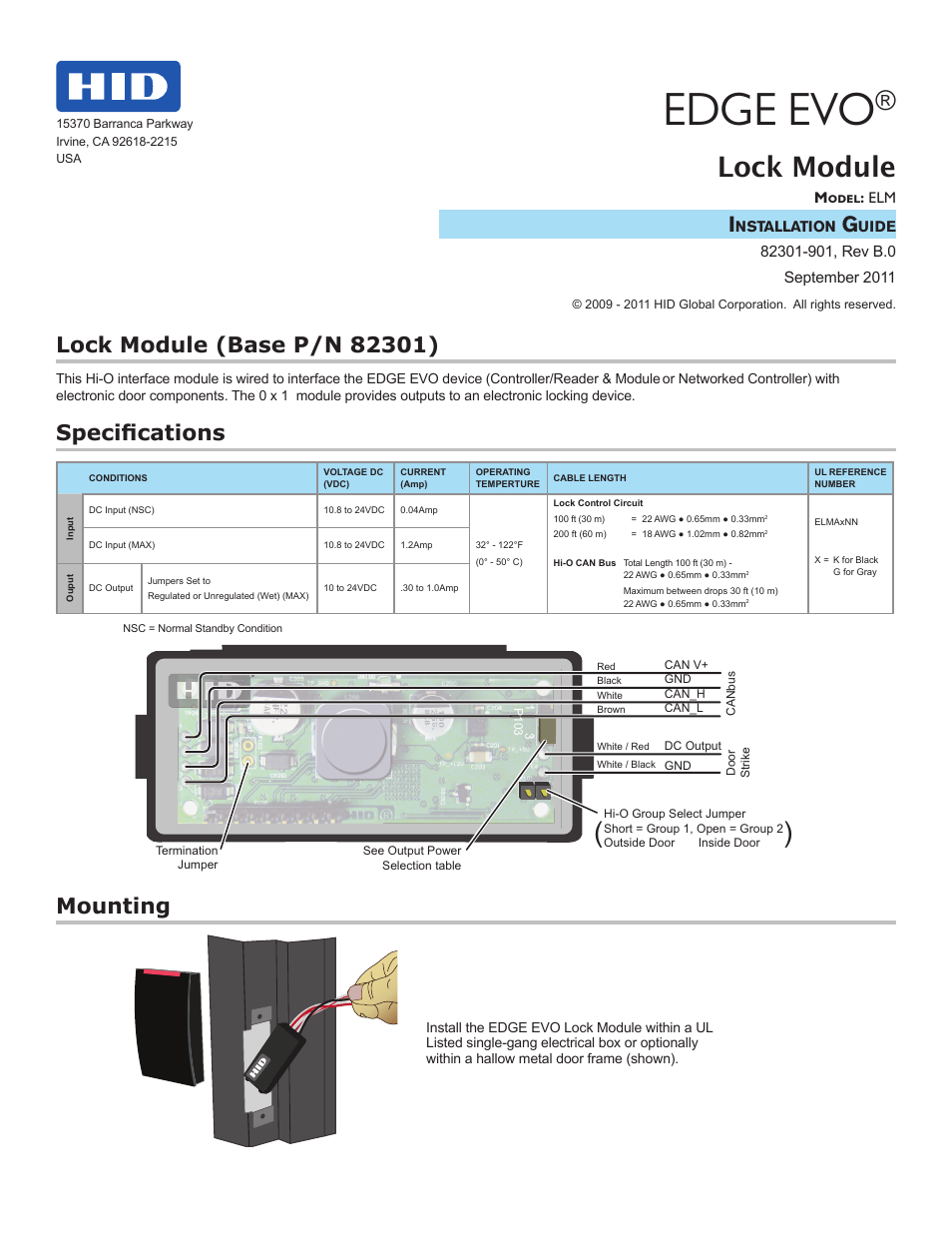 HID EDGE EVO ELM Hi-O Lock Module Installation Guide User Manual | 2 pages