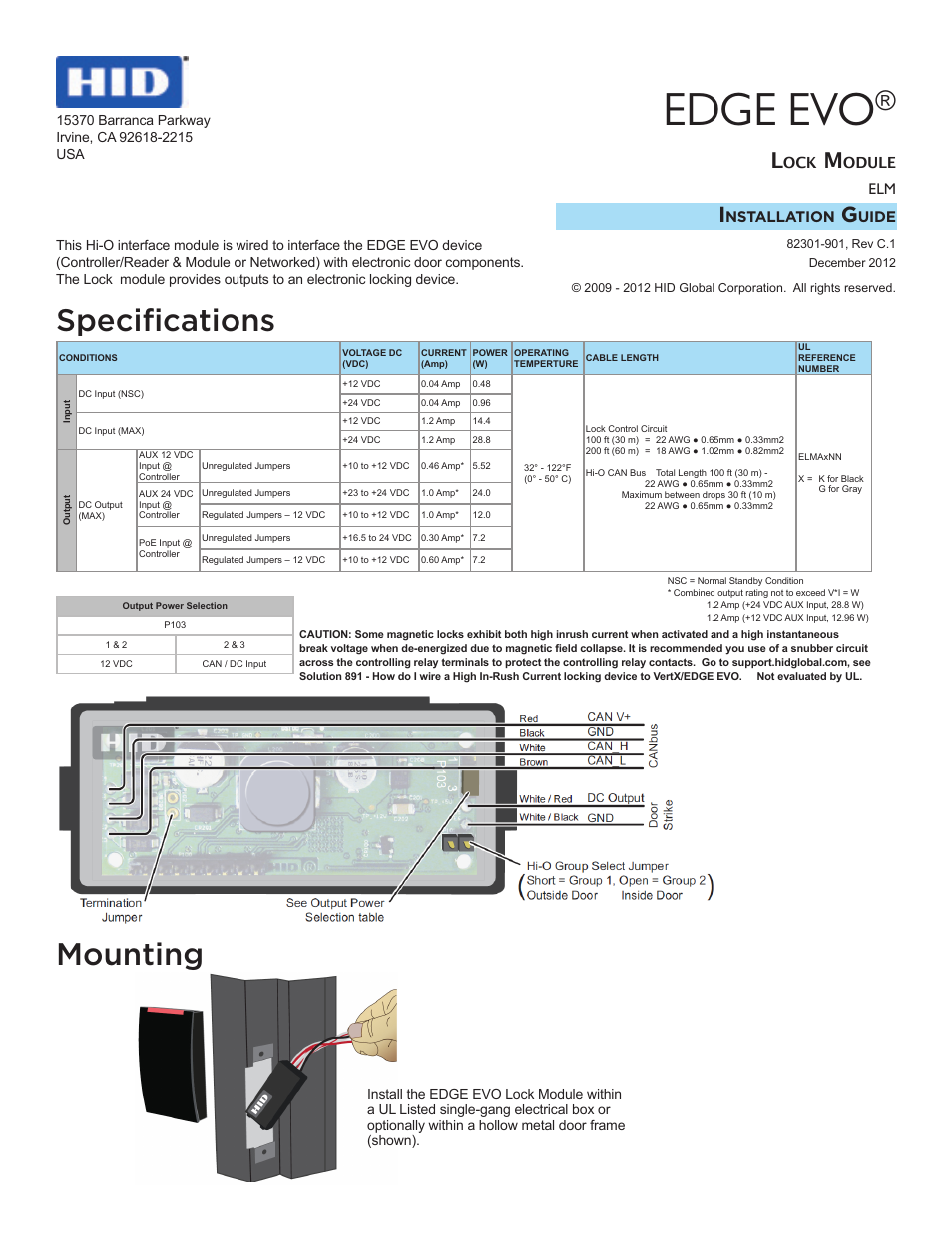 HID EDGE EVO ELM Lock Module Installation Guide User Manual | 2 pages