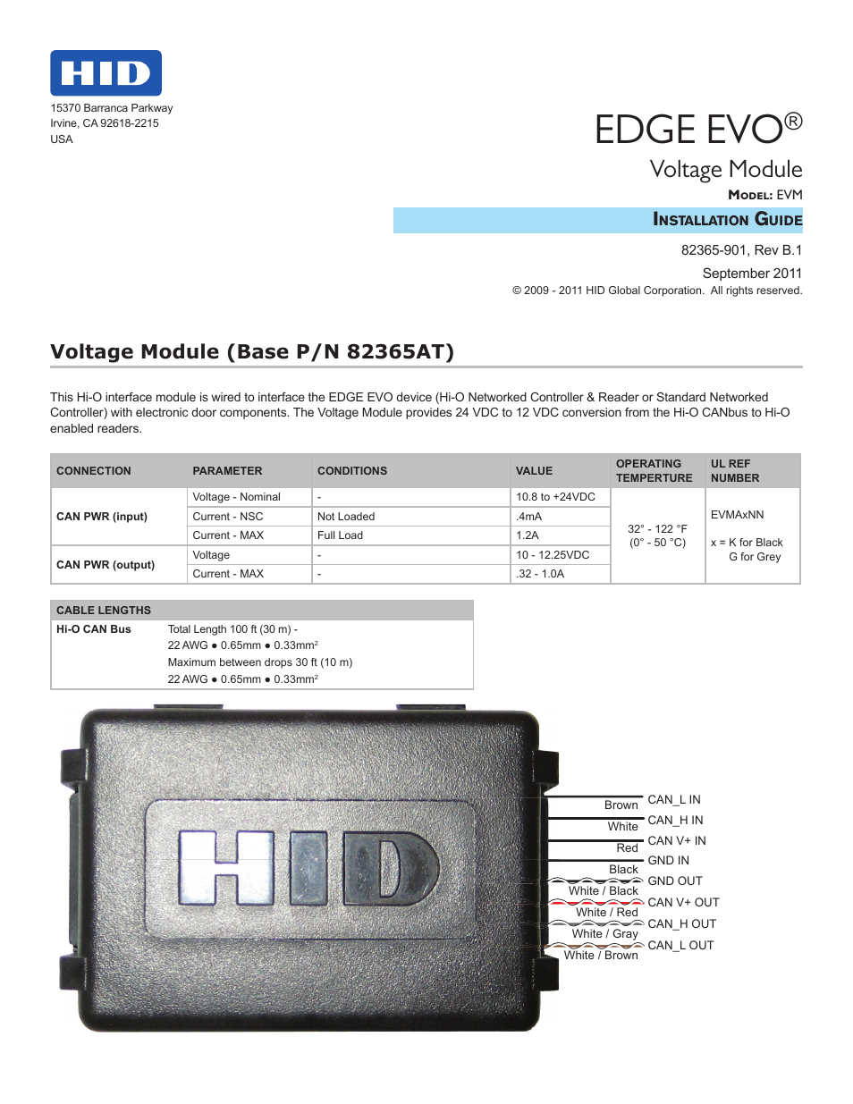 HID EDGE EVO EVM Hi-O Voltage Module Installation Guide User Manual | 2 pages