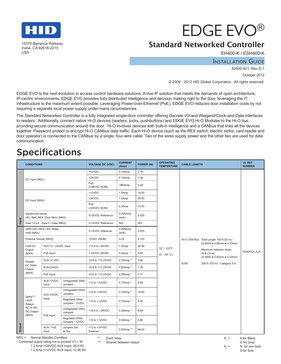 HID EDGE EVO Solo ESH400-K Networked Controller Installation Guide User Manual | 10 pages