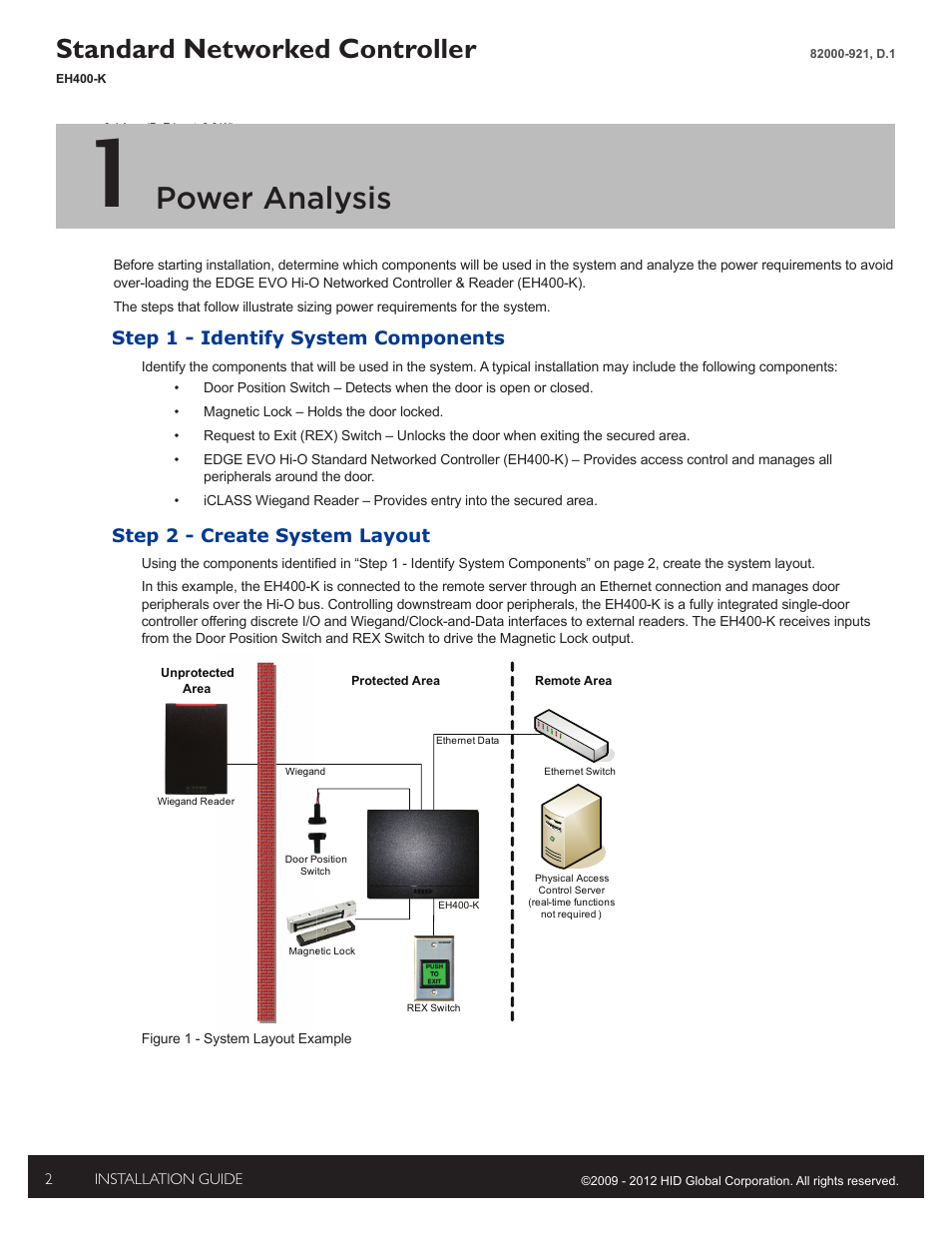1 - power analysis, Step 1 - identify system components, Step 2 - create system layout | Power analysis, Standard networked controller | HID EDGE EVO Solo ESH400-K Networked Controller Installation Guide User Manual | Page 2 / 10