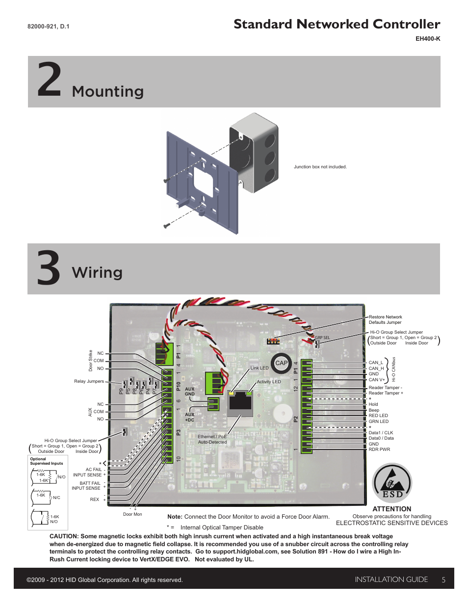 2 - mounting, 3 - wiring, Mounting | Wiring, Standard networked controller | HID EDGE EVO Solo ESH400-K Networked Controller Installation Guide User Manual | Page 5 / 10