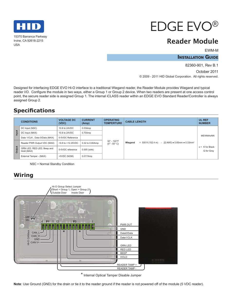 HID EDGE EWM-M Hi-O Wiegand module Installation Guide User Manual | 4 pages