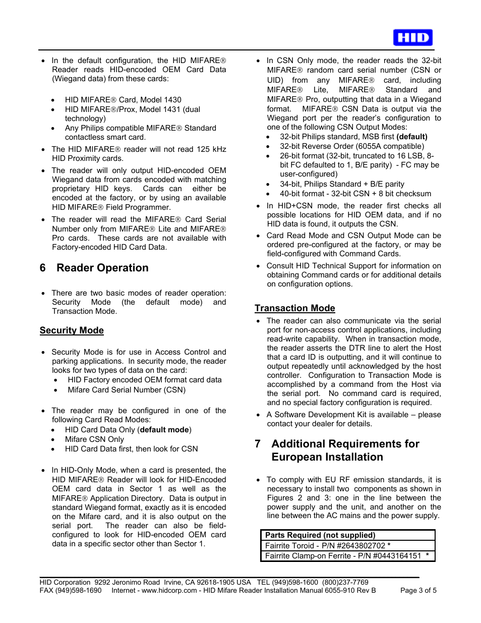 6 reader operation | HID MIFARE Reader Installation Guide User Manual | Page 4 / 6