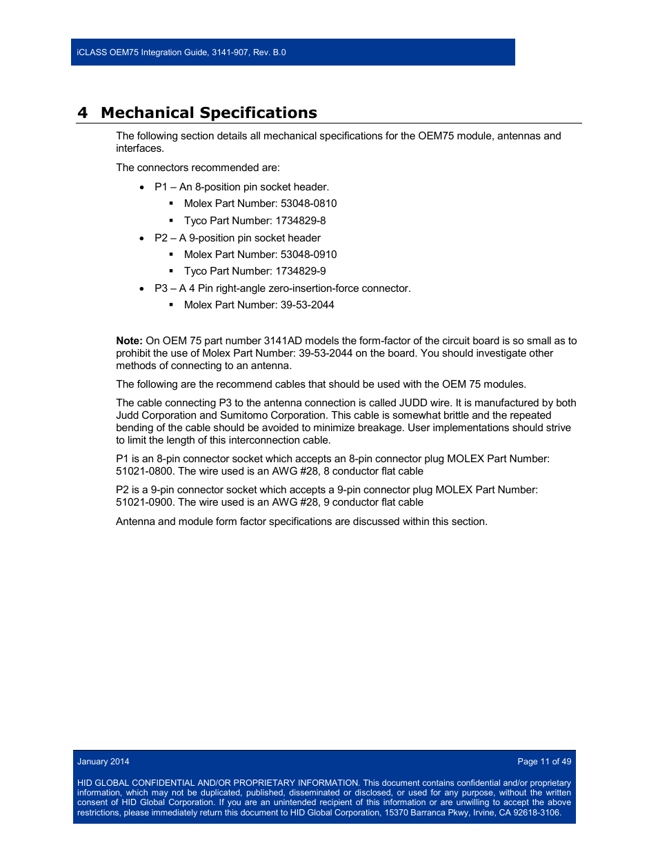 4 mechanical specifications, Mechanical specifications | HID Hi-O iCLASS Installation Guide User Manual | Page 11 / 49