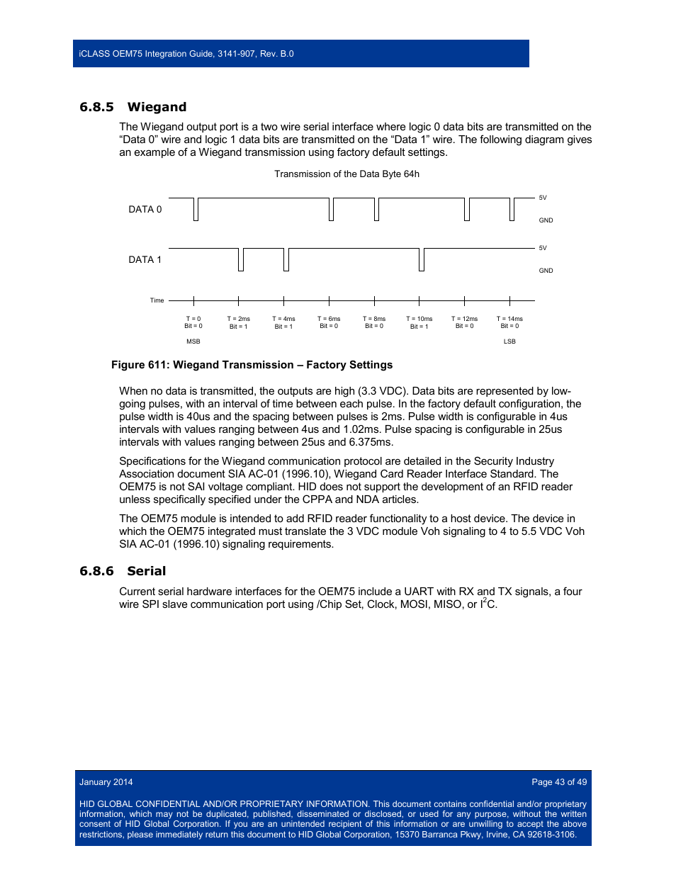 5 wiegand, 6 serial, Wiegand | Serial | HID Hi-O iCLASS Installation Guide User Manual | Page 43 / 49