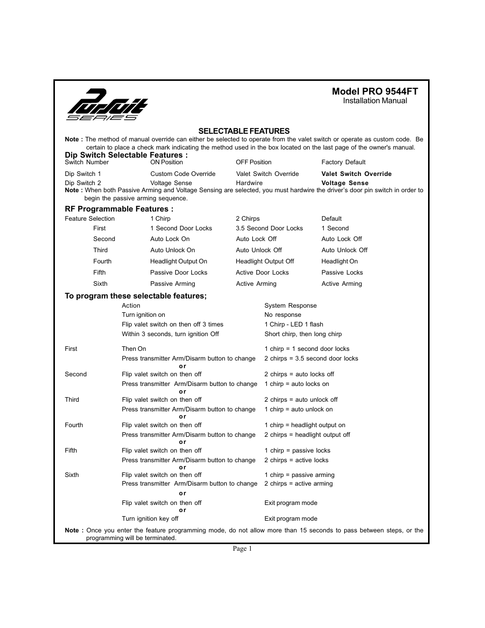 Audiovox PRO 9544FT User Manual | 8 pages