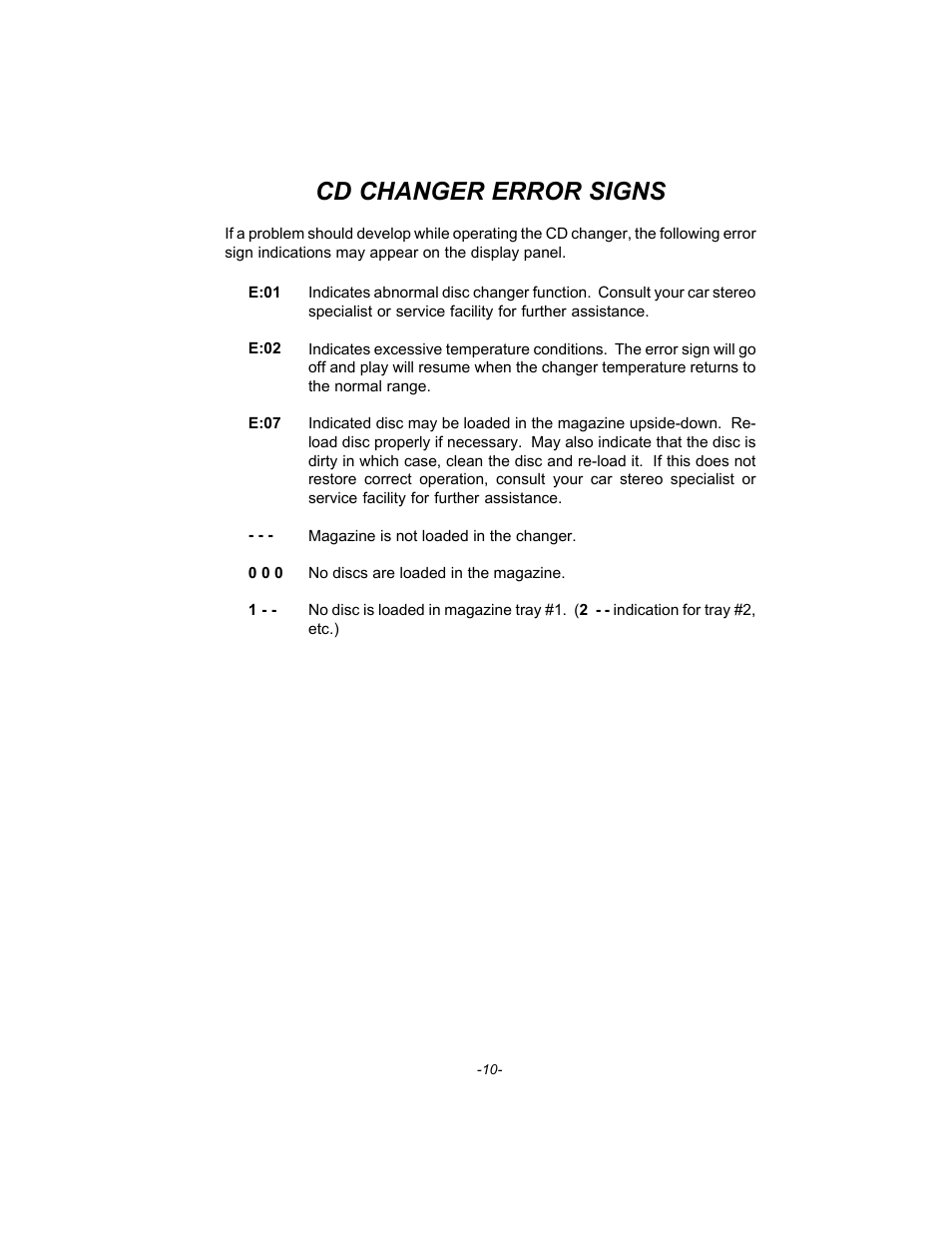 Cd changer error signs | Audiovox GC-600 User Manual | Page 11 / 12