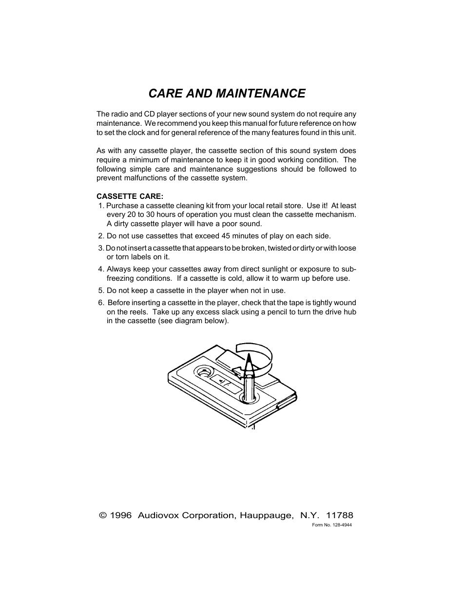 Care and maintenance | Audiovox GC-600 User Manual | Page 12 / 12