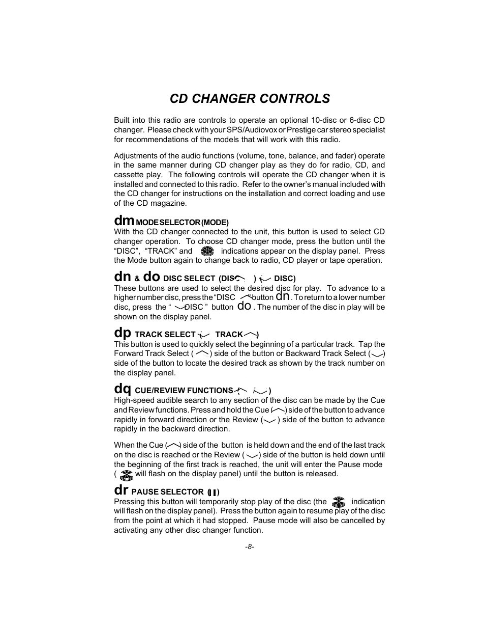 Cd changer controls | Audiovox GC-600 User Manual | Page 9 / 12