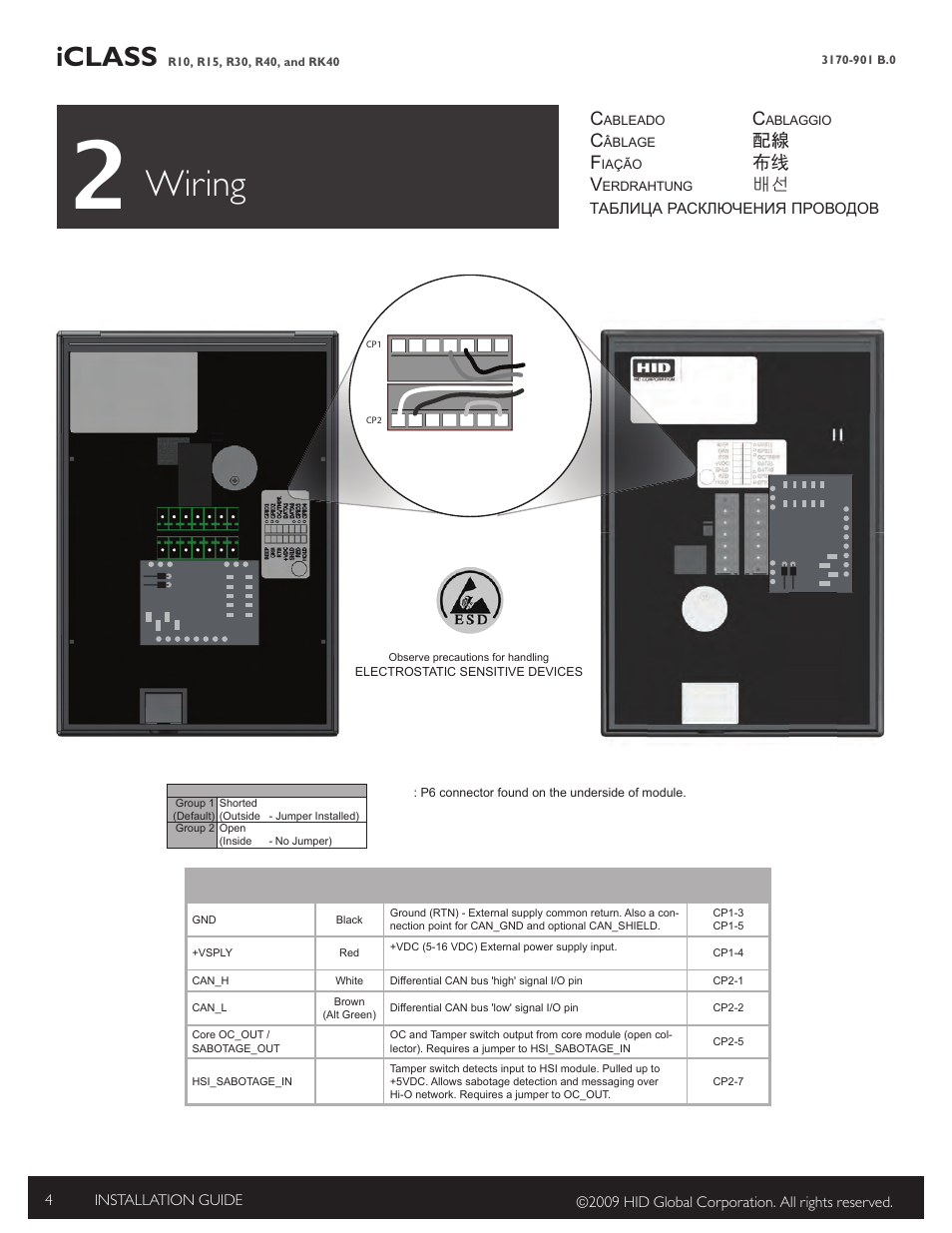 2 wiring, Wiring, Iclass | 配線 布线 배선, Таблица расключения проводов | HID multiCLASS RP Series Hi-O Installation Guide User Manual | Page 4 / 6