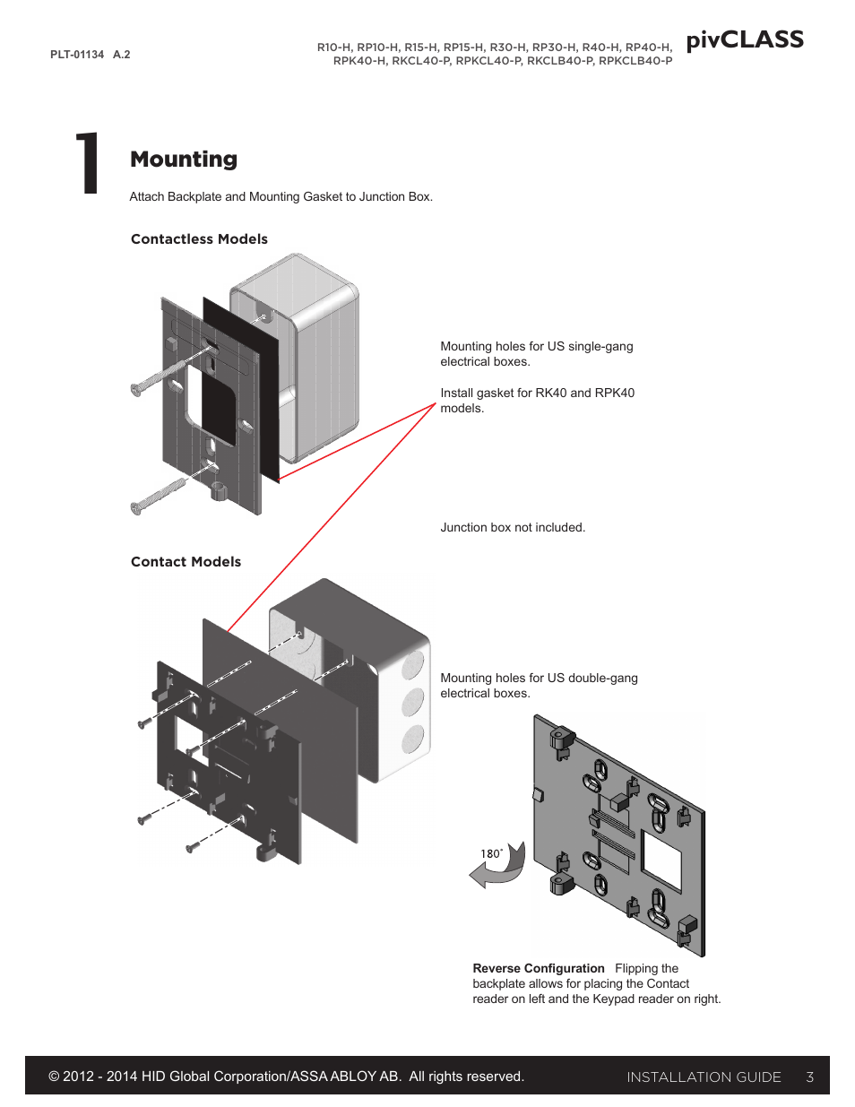 Pivclass, Mounting | HID pivClass Installation Guide User Manual | Page 3 / 8