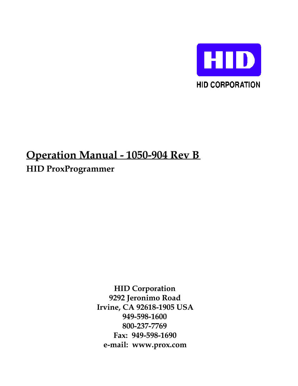 HID Prox Programmer Installation Guide User Manual | 21 pages