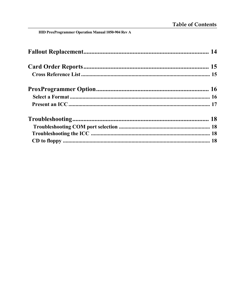 Fallout replacement card order reports, Proxprogrammer option, Troubleshooting | HID Prox Programmer Installation Guide User Manual | Page 3 / 21