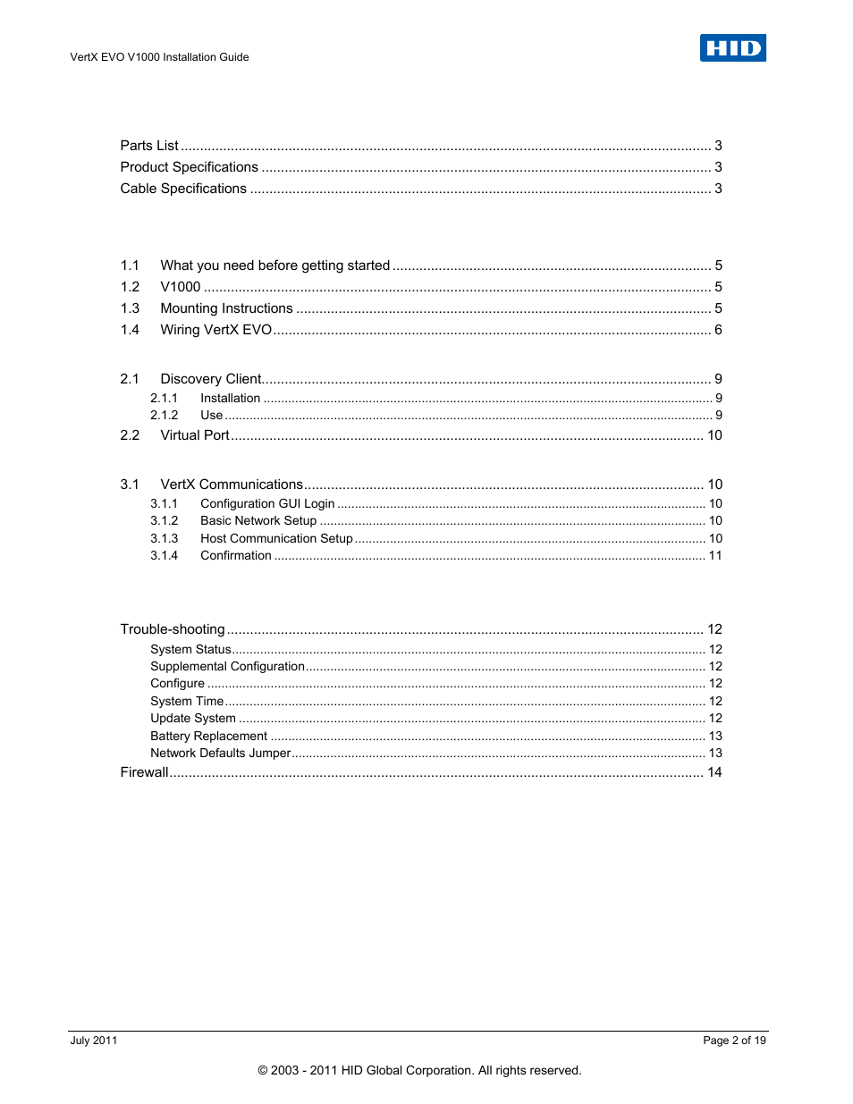 HID VertX EVO V1000 Installation Guide User Manual | Page 2 / 19