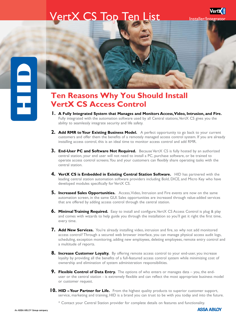 HID VertX Top Ten - Integrators and Installers User Manual | 1 page